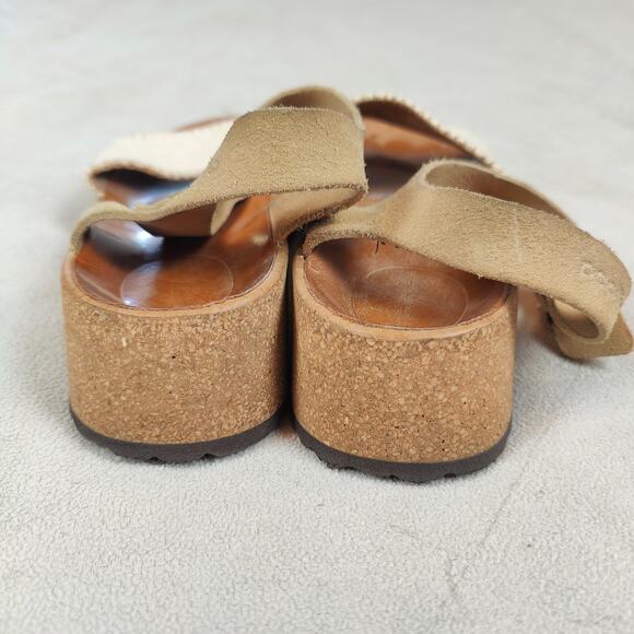 Birkenstock Papillio‎ Glenda Wedge Sandals Womens 37 US 6 White Buckle Canvas - Picture 8 of 9